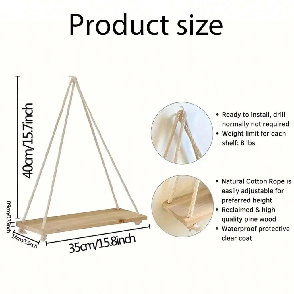 1 Uds. Decoración de pared, estante de almacenamiento para macetas con cuerda para colgar, estante de almacenamiento de madera para colgar en la pared, decoración colgante, decoración del hogar