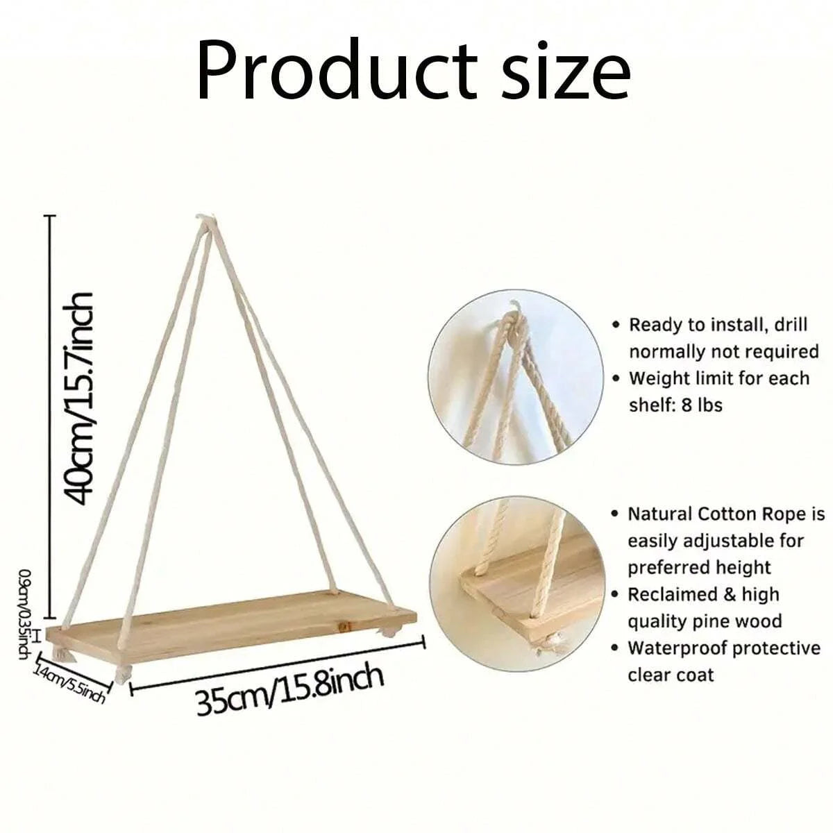 1 Uds. Decoración de pared, estante de almacenamiento para macetas con cuerda para colgar, estante de almacenamiento de madera para colgar en la pared, decoración colgante, decoración del hogar