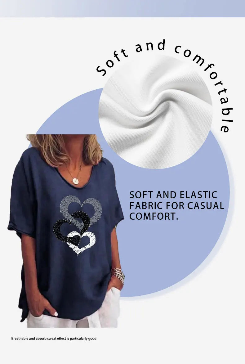 Camiseta con cuello en V para mujer, camiseta de manga corta con estampado 3D, camiseta informal holgada en blanco y negro, ropa de calle a la moda, jersey para mujer