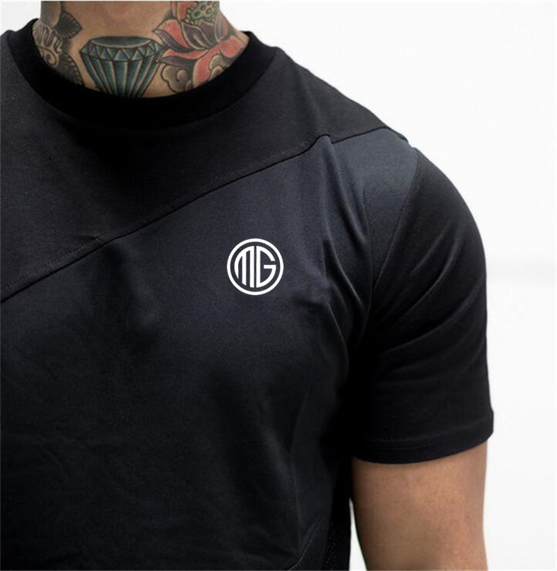 Camiseta musculosa para hombre, camisetas para gimnasio, culturismo, Fitness, Tops de algodón de retales, camiseta ajustada de malla, Camiseta deportiva de algodón de manga corta