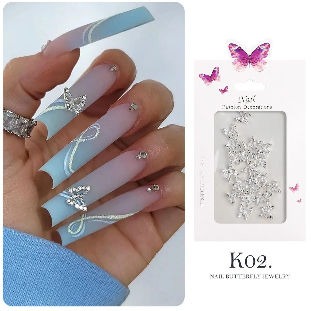 20 piezas de diamantes de imitación de mariposa de aleación para uñas, arte de uñas estereoscópico 3D, accesorios de diseño de manicura DIY de lujo