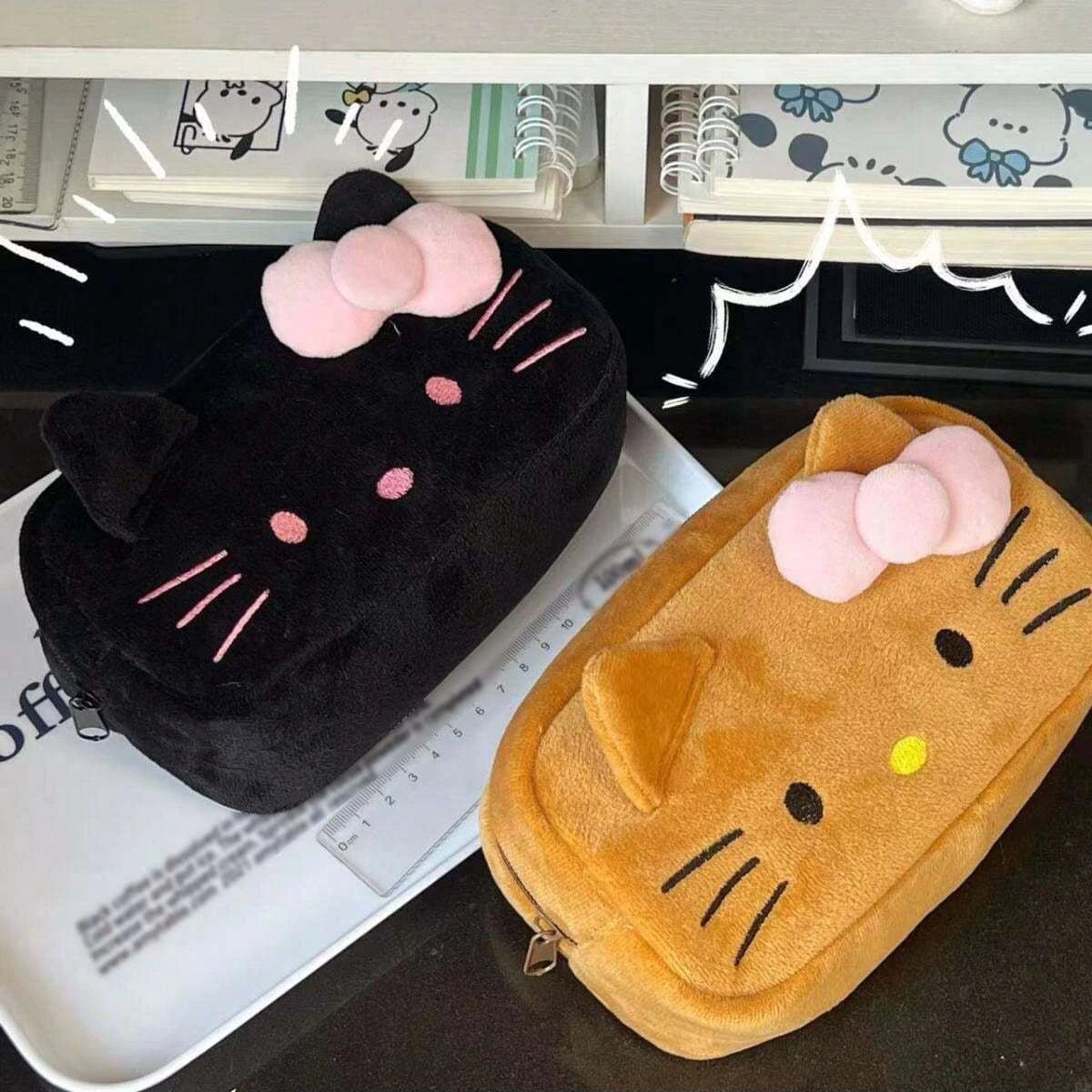 Estuche de lápices de felpa con dibujos animados, bolsa de papelería de gran capacidad, caja de almacenamiento de papelería para la vuelta al colegio (sin clips), 1 ud.