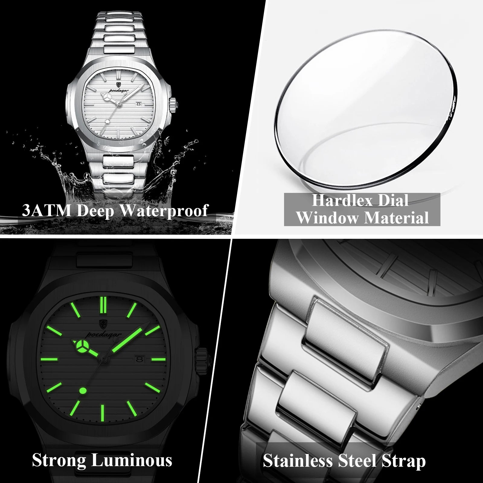 POEDAGAR, reloj de pulsera exquisito para mujer, resistente al agua, fecha luminosa, relojes de moda para mujer, reloj de cuarzo de acero inoxidable para mujer