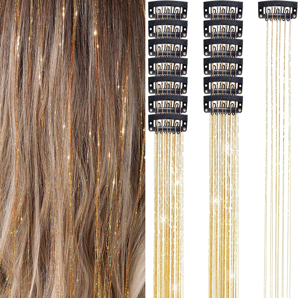 6 uds 50cm chispeantes pelo brillante oropel extensiones de cabello oropel extensiones de Clip de pelo sintético mujeres para tocado trenzado