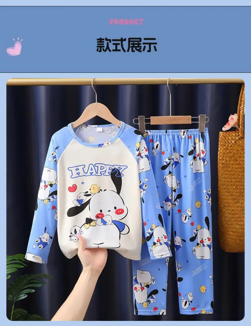 Anime 2 uds crayón de dibujos animados Shin-Chan pijamas para niños pantalones de manga larga conjunto Kawaii niñas lindo Casual ropa de dormir suelta