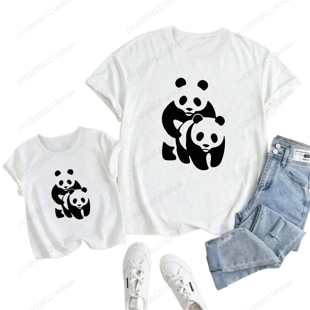 Camiseta de verano para niños y niñas, ropa blanca con Panda de dibujos animados