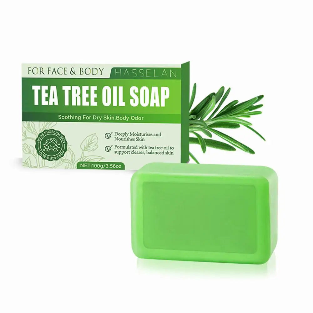 Jabón de Árbol de Té Verde, Jabón en Barra con Aceite de Árbol de Té, Jabones Naturales para Limpiar la Piel del Rostro, Cuerpo y Manos, Jabón en Barra Exfoliante Suave