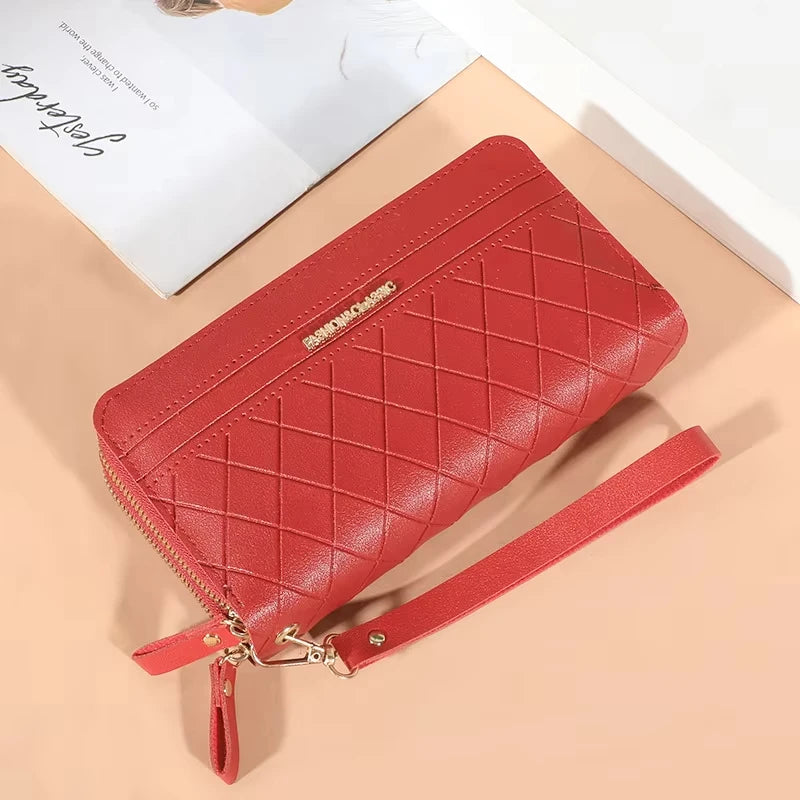 Cartera larga para mujer, monederos con borlas, tarjetero, billeteras con doble cremallera, bolso de mano de cuero Pu, bolso de lujo para dinero y teléfono