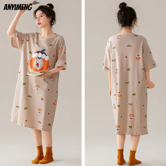 100% ALGODÓN! Camisón de verano para mujer de talla grande M-4XL, nuevo camisón antibacteriano HQ, camisón de manga corta, vestido informal