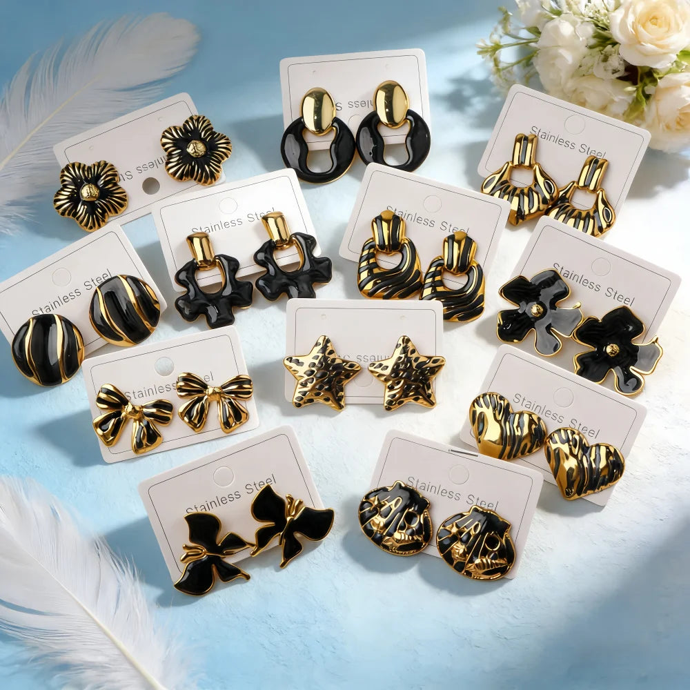5/10/15/20/30 pares de pendientes coloridos de acero inoxidable a la moda para mujer, estilo mixto, elegantes, geométricos, con forma de corazón, flores, joyería para fiesta