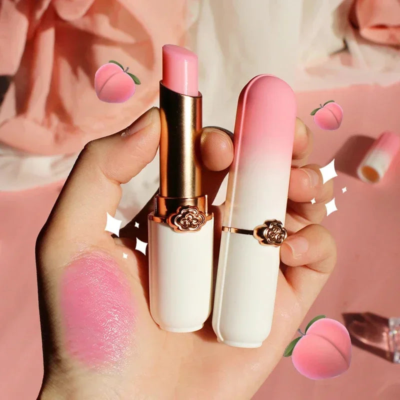 Bálsamo labial de Color melocotón, lápiz labial con cambio de temperatura de cristal, brillo de labios hidratante de larga duración, maquillaje, cuidado de labios, cosmético de reparación