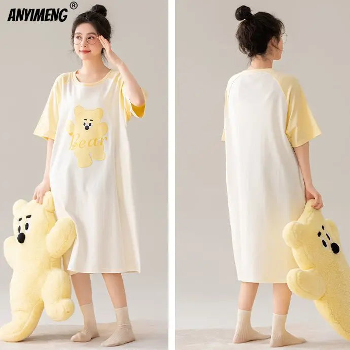 100% ALGODÓN! Camisón de verano para mujer de talla grande M-4XL, nuevo camisón antibacteriano HQ, camisón de manga corta, vestido informal