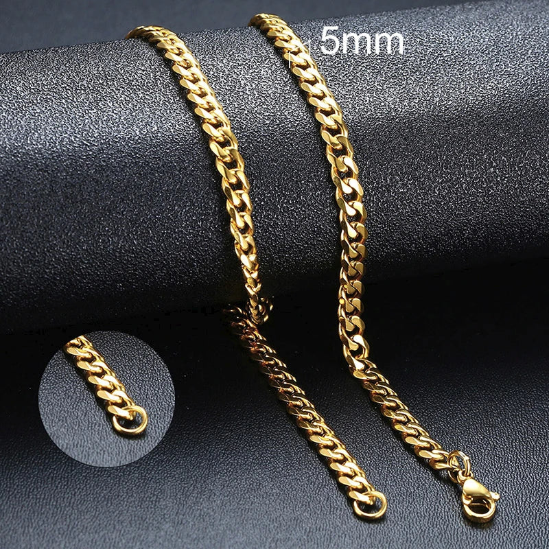 Vnox Collar de cadena cubana para hombre y mujer, gargantillas de cadena de eslabones curvos de acero inoxidable Punk básico, Collar de Metal sólido de Color dorado Vintage