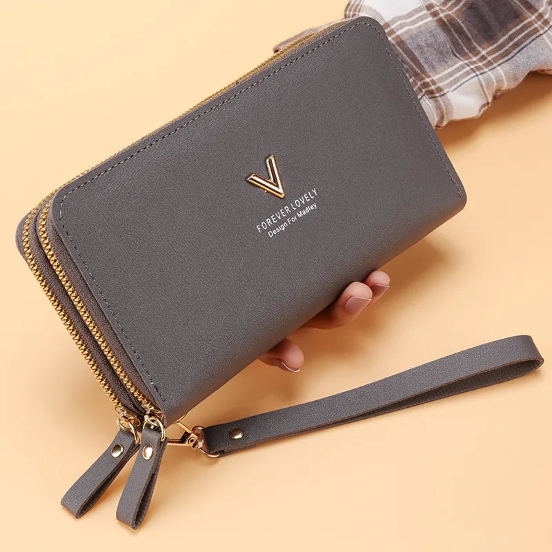 Cartera larga para mujer, monederos con borlas, tarjetero, billeteras con doble cremallera, bolso de mano de cuero Pu, bolso de lujo para dinero y teléfono