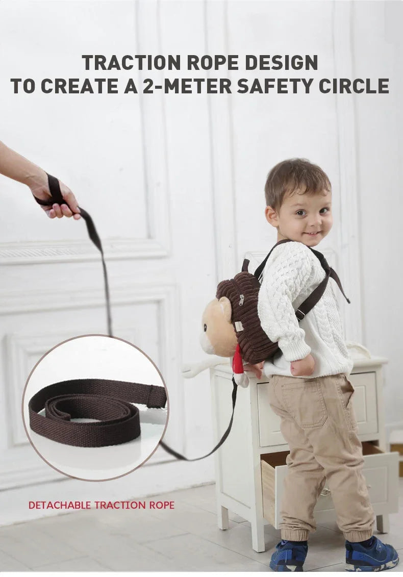 Nueva mochila de hombro perdida con dibujos animados para bebés y niños, bolsas pequeñas de felpa con cuerda de tracción, mochila escolar antipérdida para niños pequeños