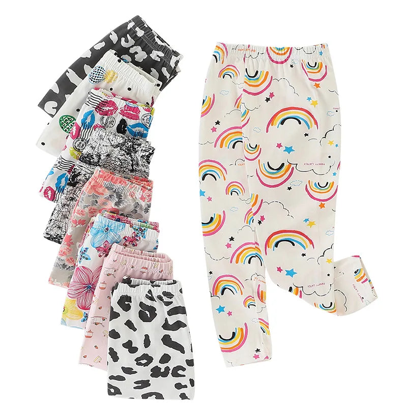 Little maven, novedad de 2024, mallas con flores de dibujos animados, pantalones para niños, pantalones encantadores para primavera y otoño para niños de 2 a 7 años