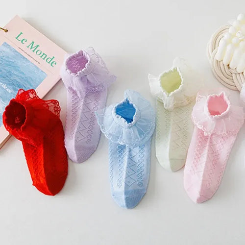 5 par/lote calcetines para niñas novedad de verano estilo de malla calcetines finos de algodón para bebés calcetines elásticos de encaje blanco flores calcetines de princesa para niños