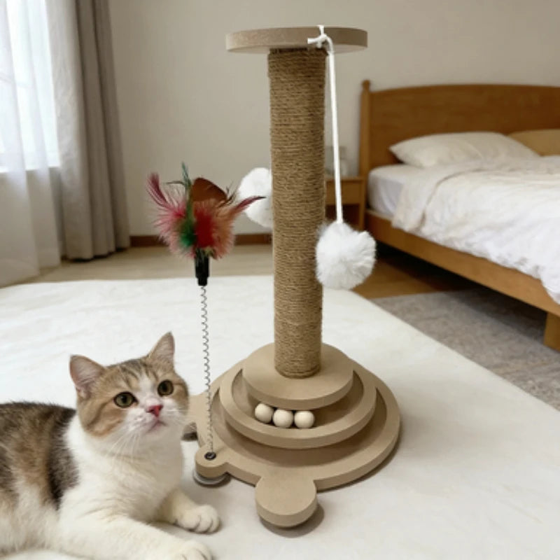 Rascador para Gatos Resistente – Sisal Antiparasitario, Rascador Giratorio y Varita de Juego Colgante
