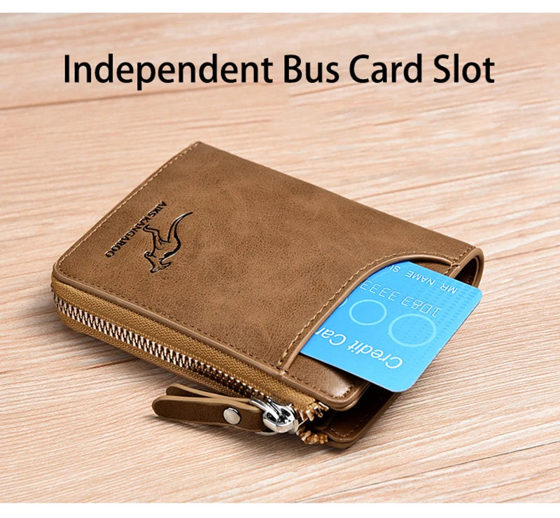 Cartera para hombre, tarjetero de cuero, monedero con cremallera, carteras de lujo para hombre, monederos con protección RFID, cartera Masculina de lujo