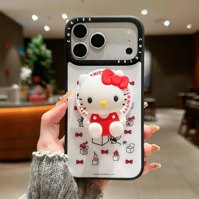 Funda de Teléfono con Diseño de Hello Kitty de Sanrio Coreano, para iPhone 17 Pro Max 16 15 14 Plus, con Soporte Magnético, Antigolpes, Estilo INS