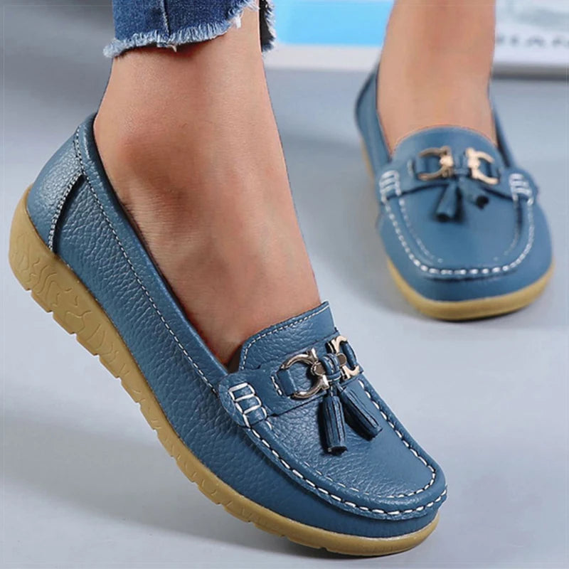 Zapatos de Mujer, mocasines de enfermera, Zapatos planos clásicos, Zapatos planos cómodos para Mujer, calzado informal de cuero blanco para Mujer