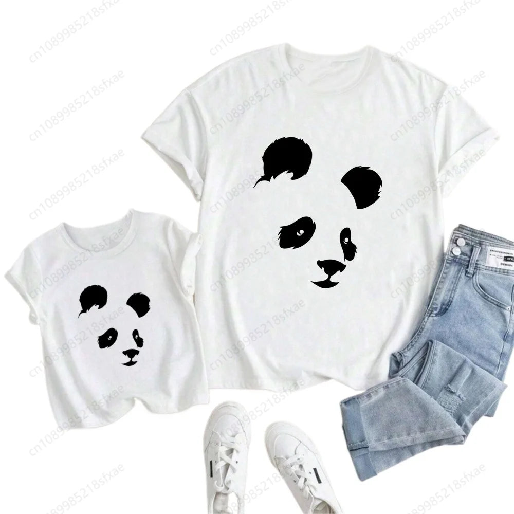 Camiseta de verano para niños y niñas, ropa blanca con Panda de dibujos animados