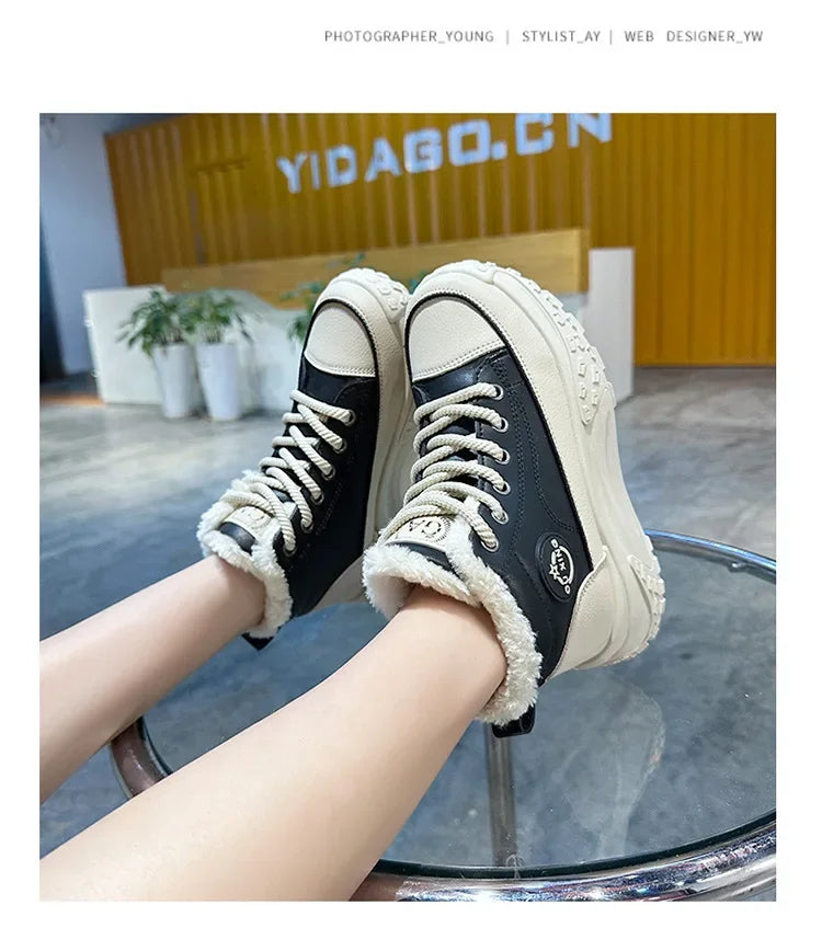 Botas planas de nuevo estilo para mujer, zapatos de algodón cálidos y gruesos con forro polar, zapatos blancos pequeños de alta calidad, Hx-q037, invierno 2023
