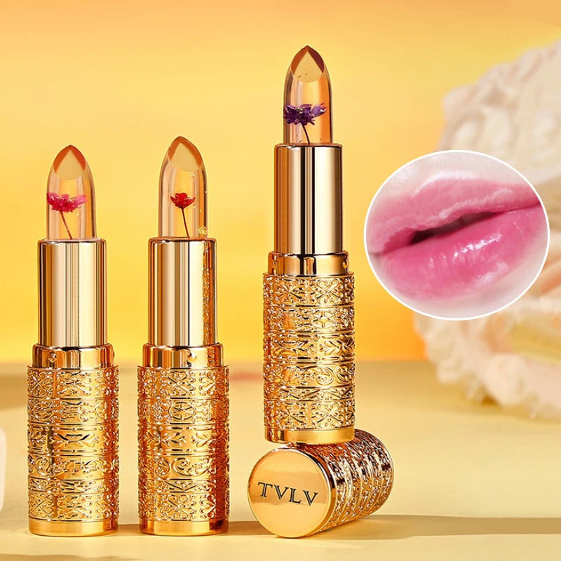 El lápiz labial de pétalos que cambia de color cristal para mujer hidrata el bálsamo labial de taza no pegajoso y duradero