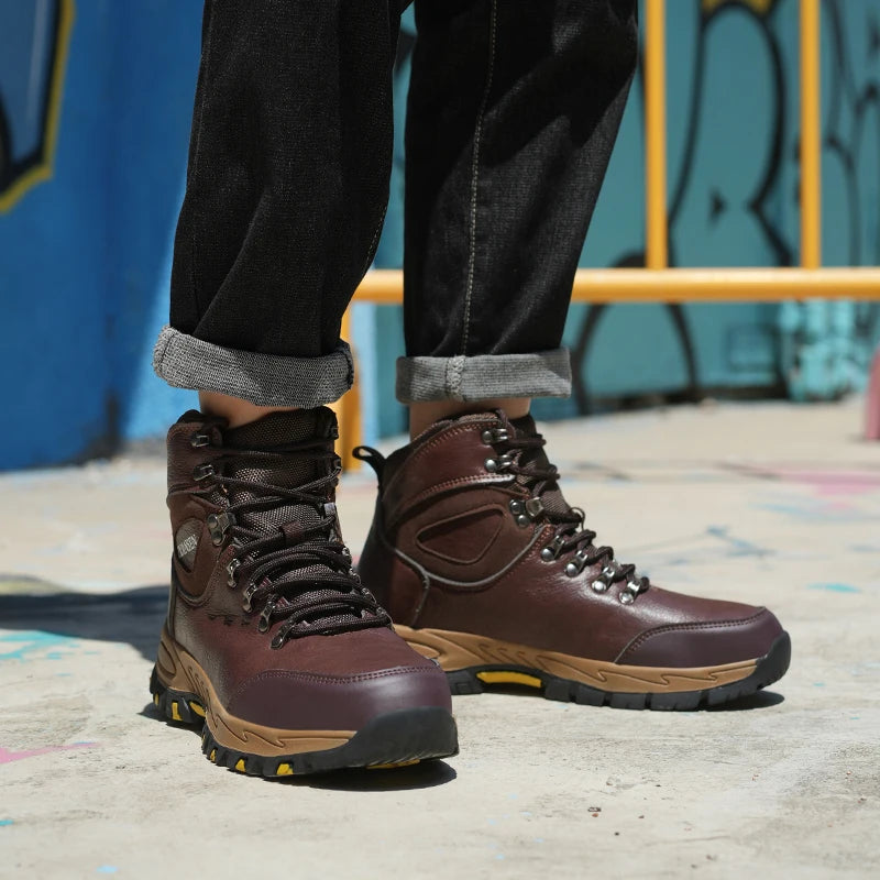 Botas de seguridad de trabajo indestructibles de cuero impermeables para hombre, botas militares para exteriores, zapatos industriales antigolpes y antipinchazos para hombre
