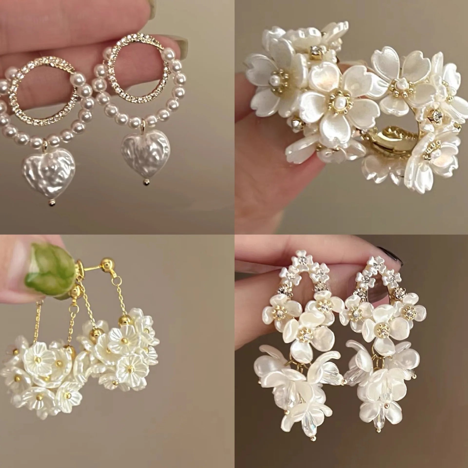 Pendientes de pétalos de flor de Camelia blanca de 24 estilos para mujer, pendientes de circonia con perlas de imitación de lujo, joyería para las orejas de verano para fiesta nupcial