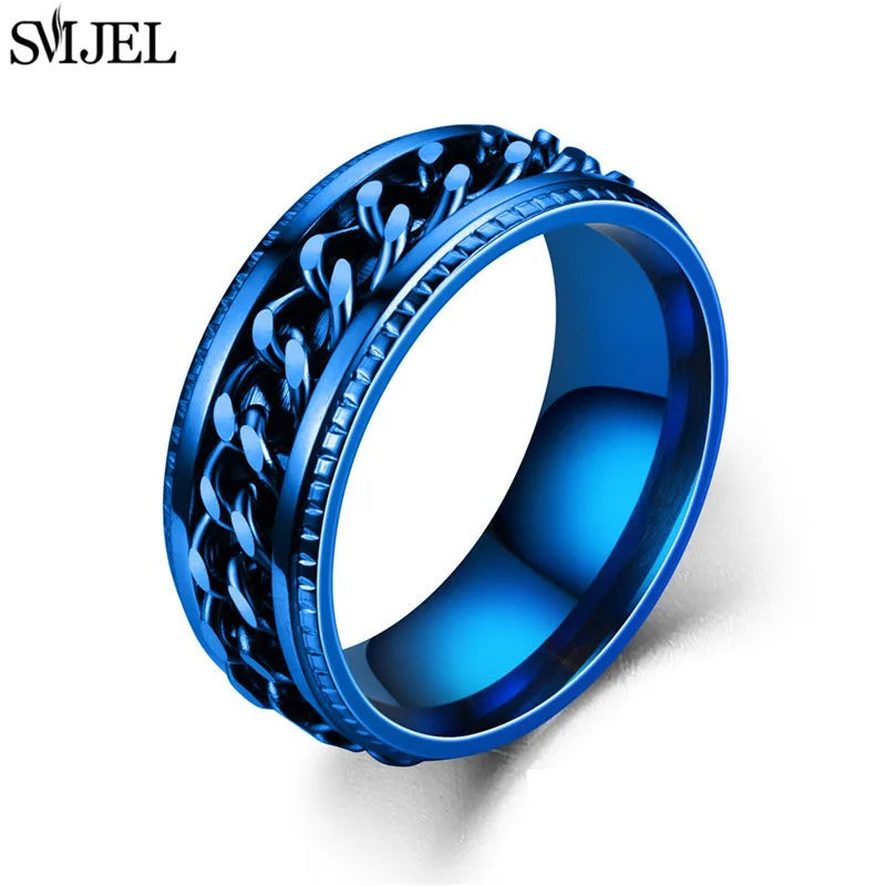 Anillo de cadena giratoria de acero inoxidable para hombre, sortija giratoria multifuncional de 8mm, joyería para pareja, 2024