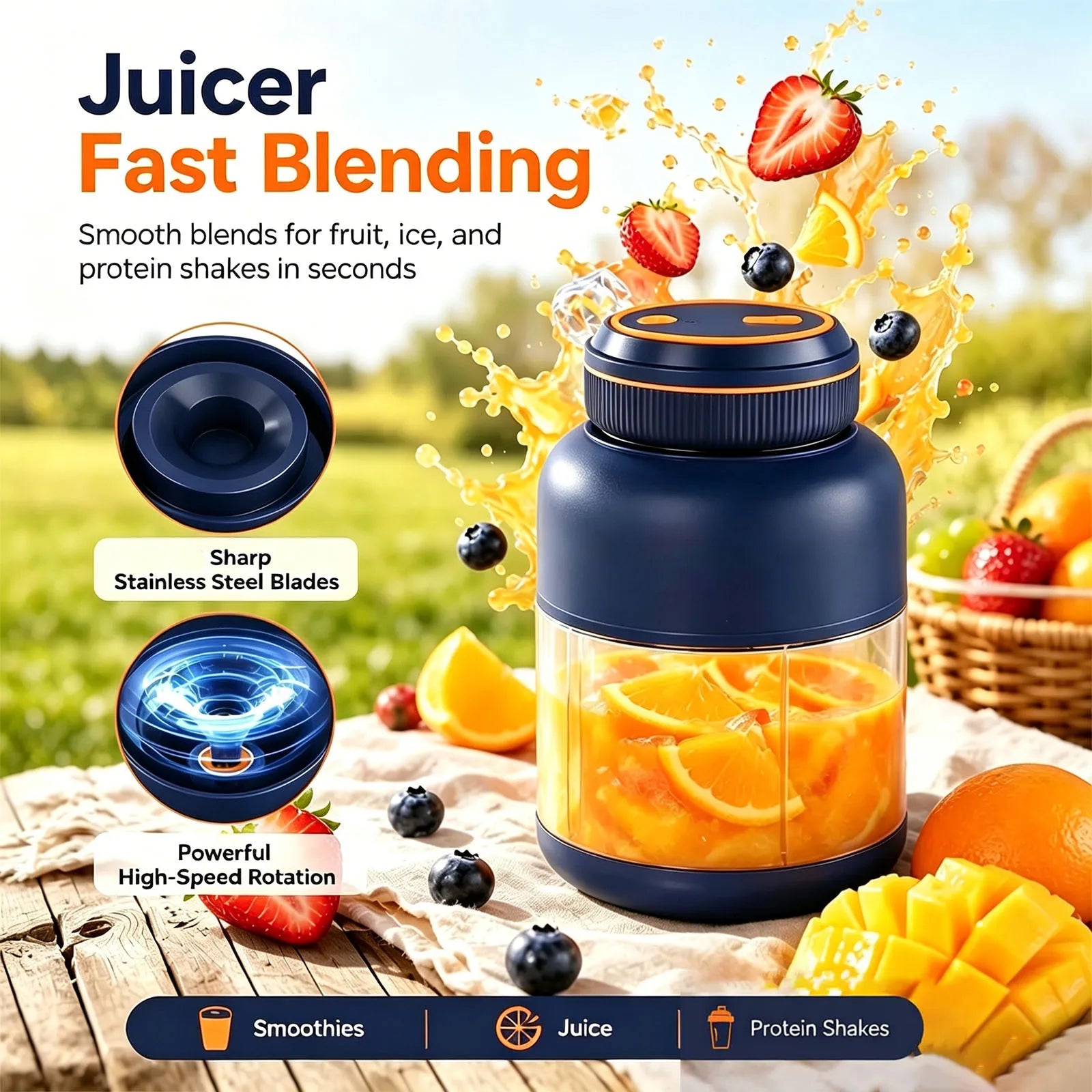 Licuadora Eléctrica Portátil de 1300 ml para el Hogar, Carga USB, Exprimidor de Frutas, Limón, Naranja, Exprimidor de Frutas para Exteriores