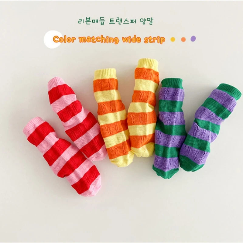 Horetong, 3 par/lote, calcetines de verano para niños de 1 a 12 años, calcetines de algodón a la moda para bebés, calcetines transpirables a rayas con contraste de colores