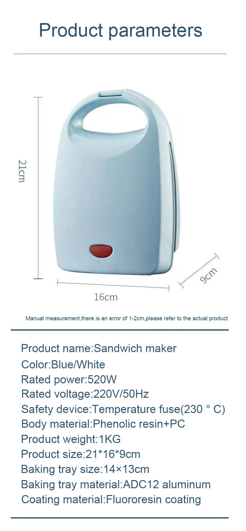 EDTID-máquina eléctrica para hacer sándwiches, Mini máquina ligera para comida, pan, Muffin, desayuno, tortilla de huevo, sartén para hornear, Panini, calentador para parrilla, horno EU