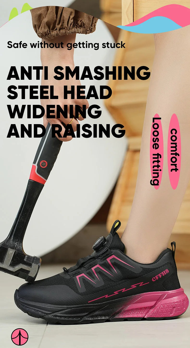 Zapatos de seguridad para mujer, botas de trabajo con punta de acero, zapatillas deportivas transpirables a prueba de perforaciones, botas de seguridad cómodas para construcción