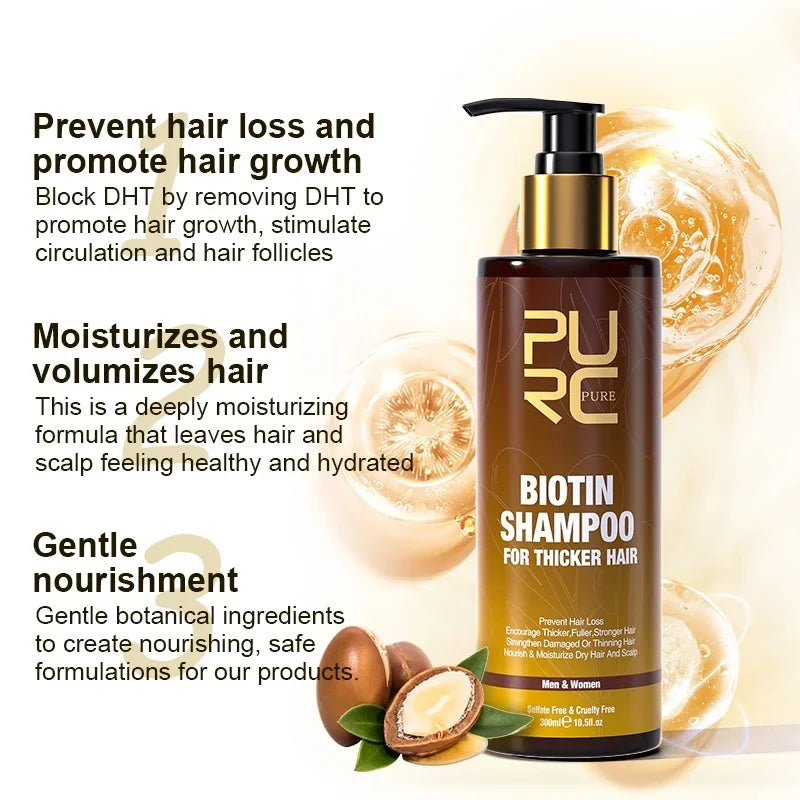 PURC Biotina champú acondicionador para el cabello para hombres y mujeres limpieza del cuero cabelludo raíz del cabello nutre aceite suavizante mascarilla para el cabello conjunto de productos para el cuidado