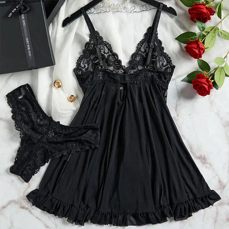 Conjunto de 2 uds de camisón de encaje para mujer, ropa de casa exquisita, nuevo pijama verde para la noche, camisón transparente dividido, conjuntos de bragas con sujetador con cuello en V