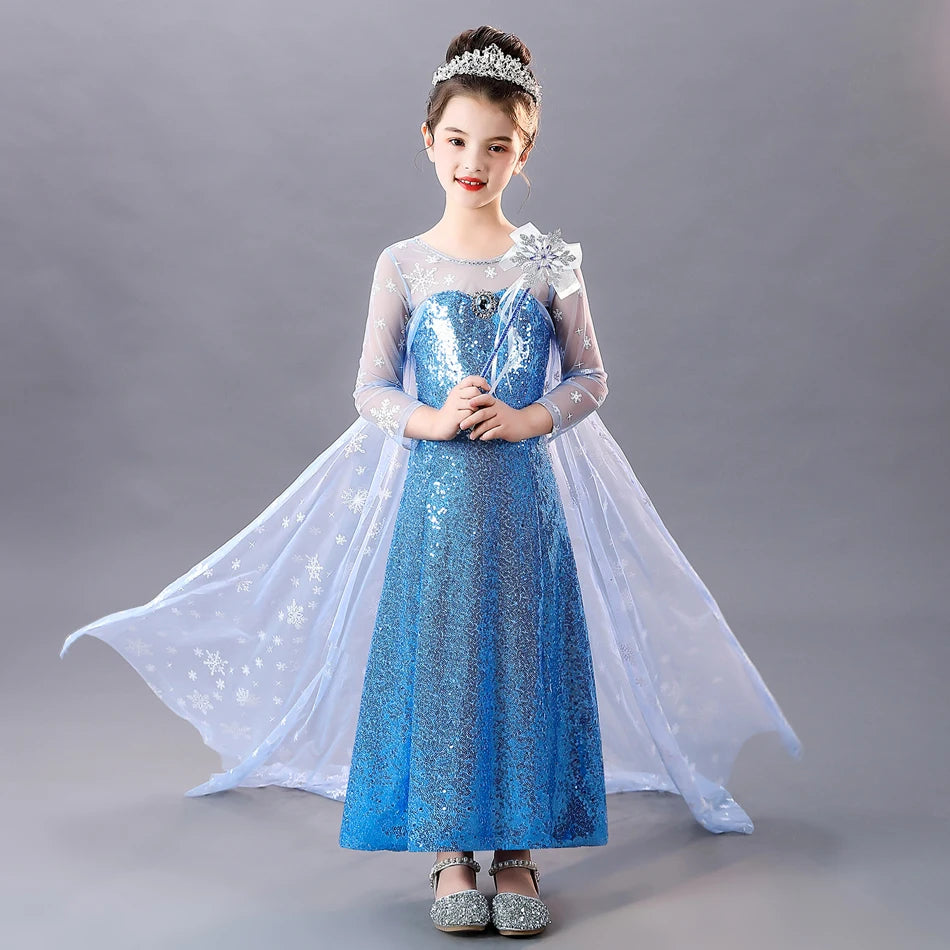 Vestido de Elsa para niñas, disfraz de Reina de la nieve, vestido de princesa para niños, Cosplay, fiesta de cumpleaños, ropa para niños, trajes de Carnaval y Pascua