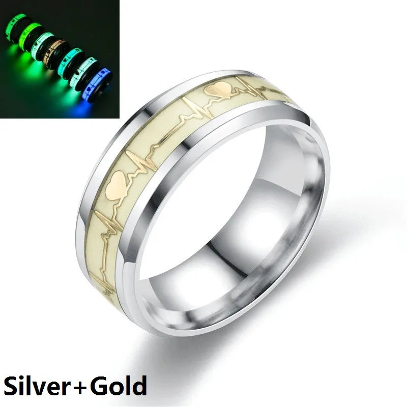 SMJEL, anillo luminoso de latido del corazón a la moda para mujeres y hombres, anillos fluorescentes, anillo de pareja de acero inoxidable que brilla en la oscuridad, regalo de joyería