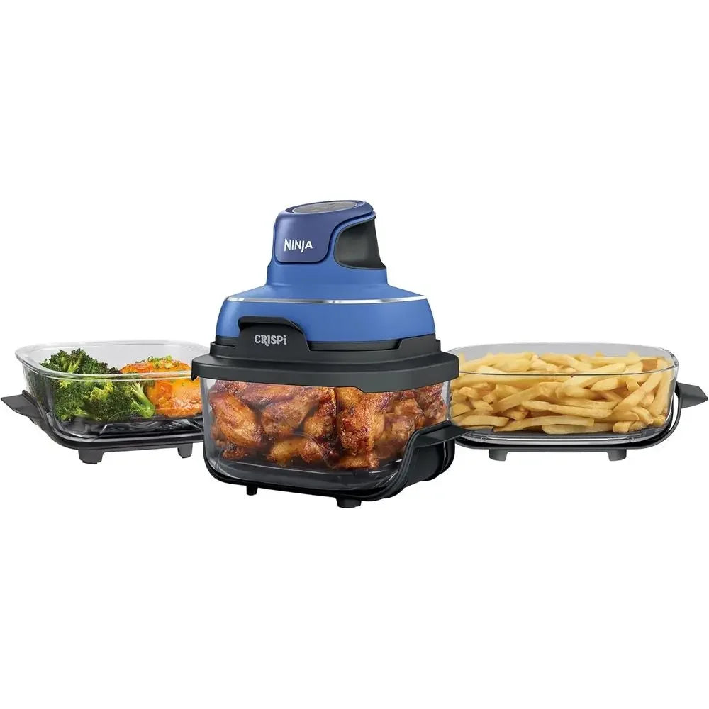 Sistema de Cocina Portátil 5 en 1 con Freidora de Aire de Vidrio, 1500W, Contenedores de 6 Tazas, 4 Cuartos y 2.5 Cuartos, Apto para Microondas, Congelador y Lavavajillas