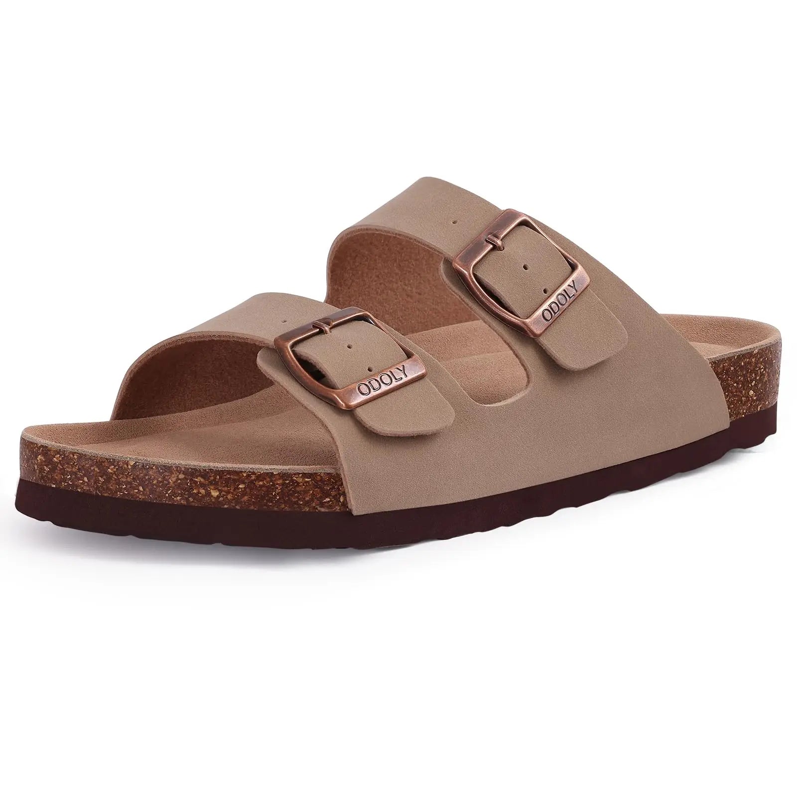 Comwarm Zapatillas tipo zuecos de ante para mujer, mulas de cuero, zapatillas planas clásicas de corcho para hombre, sandalias con reposapiés de corcho para exteriores con soporte para arco