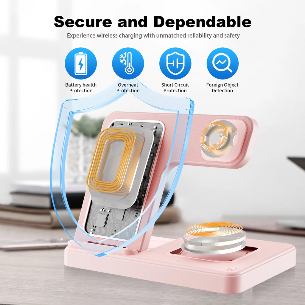 Soporte de cargador inalámbrico magnético 3 en 1, estación de carga rápida de 15W, múltiples dispositivos para iPhone 15 14 13 8 Apple Watch Airpods