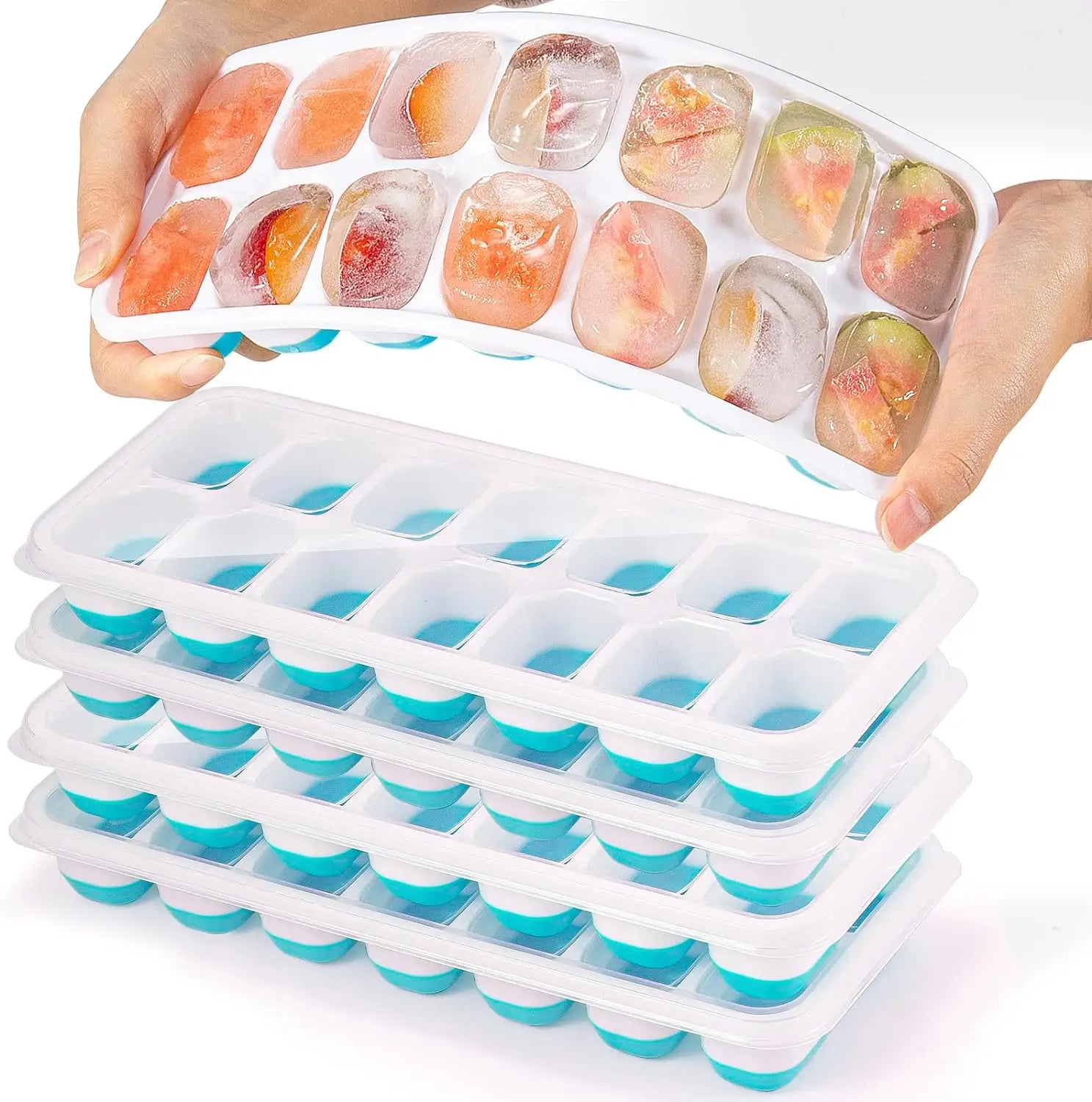 Bandeja para cubitos de hielo, molde de silicona con cubierta cuadrada de 14 cubos, moldes para cubitos de hielo de fácil liberación, barra de cocina de verano, herramientas para hacer bebidas heladas DIY