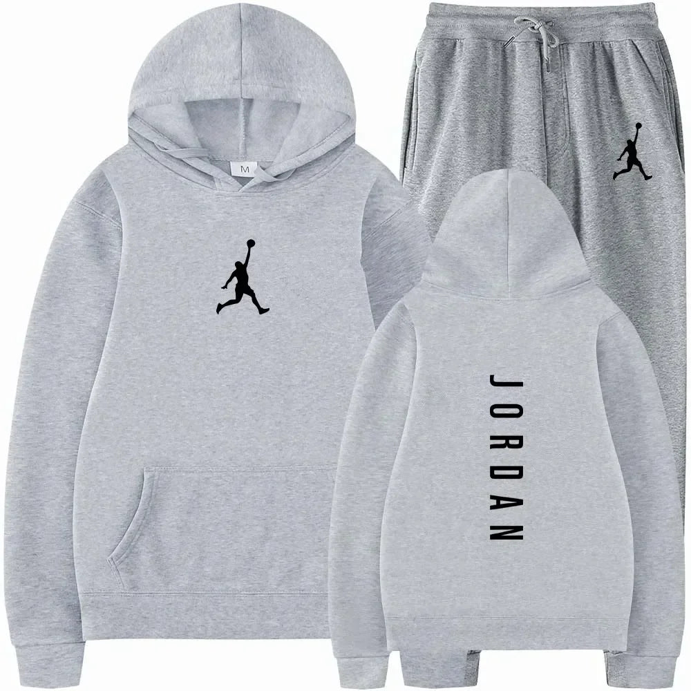 2025 primavera y otoño fitness al aire libre baloncesto conjunto de ropa deportiva casual moda hombres jersey con capucha + pantalones para correr conjunto de dos piezas
