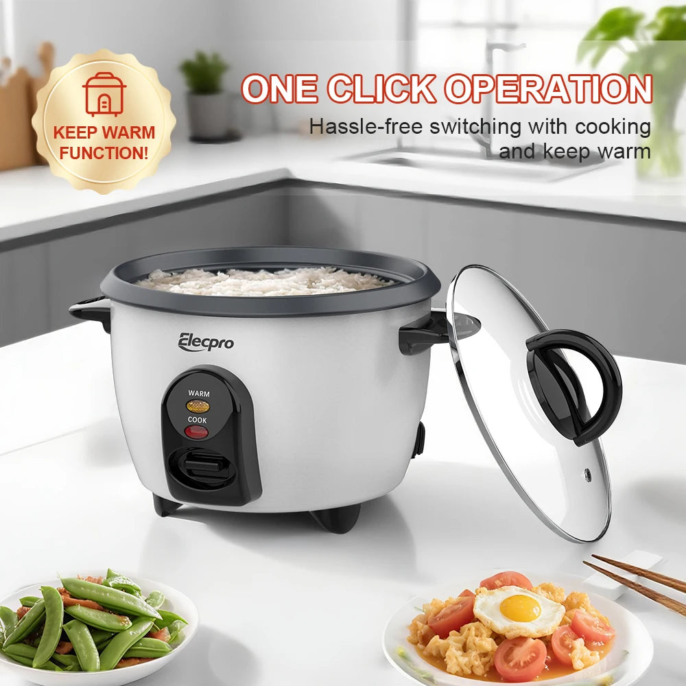 Elecpro Mini olla arrocera de 3 tazas de arroz con vaporizador, vaporizador de alimentos pequeño portátil, olla interior antiadherente extraíble de calidad alimentaria