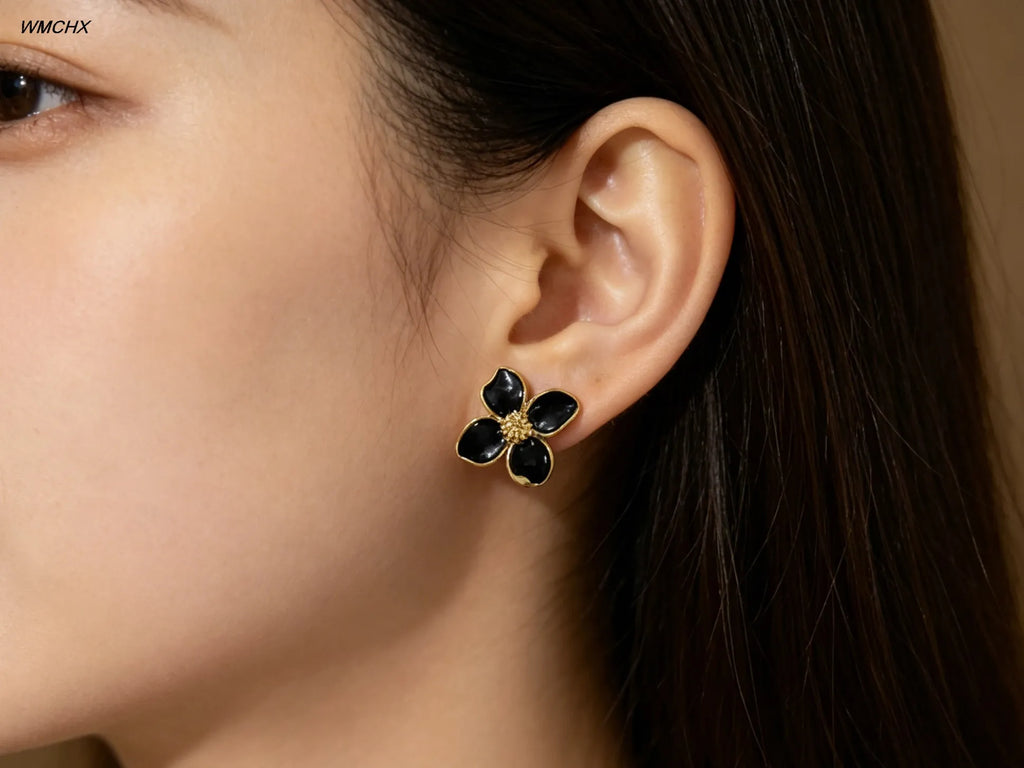 Pendientes de Alta Gama con Diseño Dulce y Moderno, Esmalte Azul y Rosa, Flores, Primavera/Verano, Regalos para Mujeres, Joyería