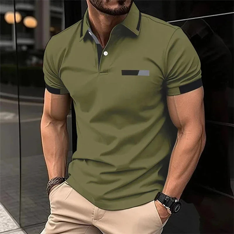 Camiseta deportiva informal para hombre, Polo elástico de manga corta para gimnasio y correr, top con solapa, camiseta ajustada para hombre