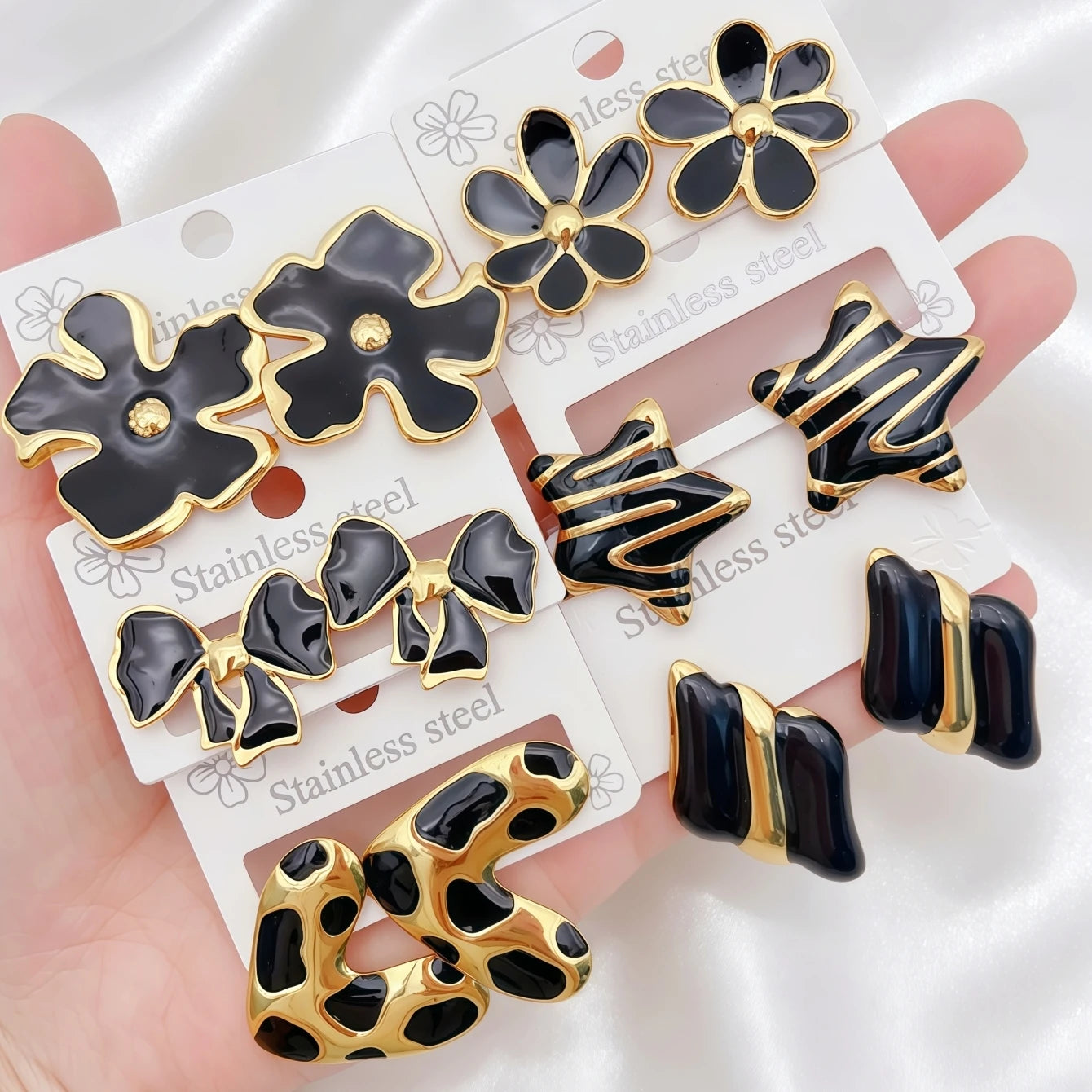 6 pares de pendientes de acero inoxidable con diseño de flores y geometría, coloridos y a la moda, para mujer, regalos para fiestas.