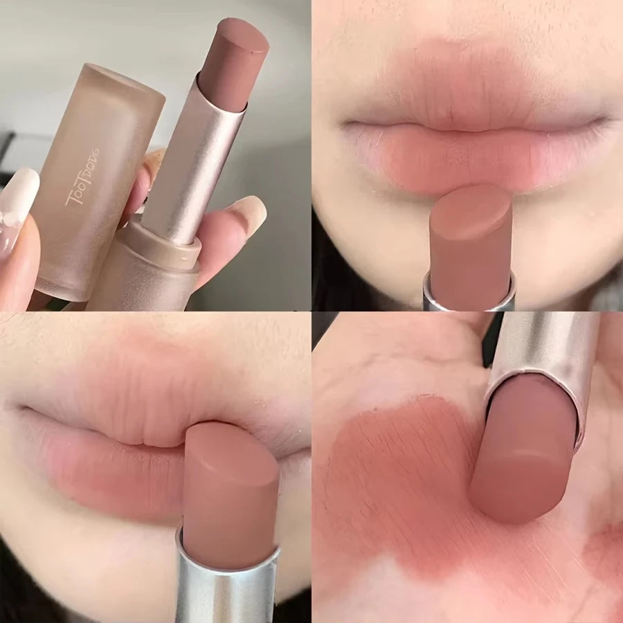Lápiz Labial Mate de 6 Colores, Textura Sedosa, Sin Resecar, Fácil de Aplicar, Larga Duración, Antiadherente, Efecto Niebla