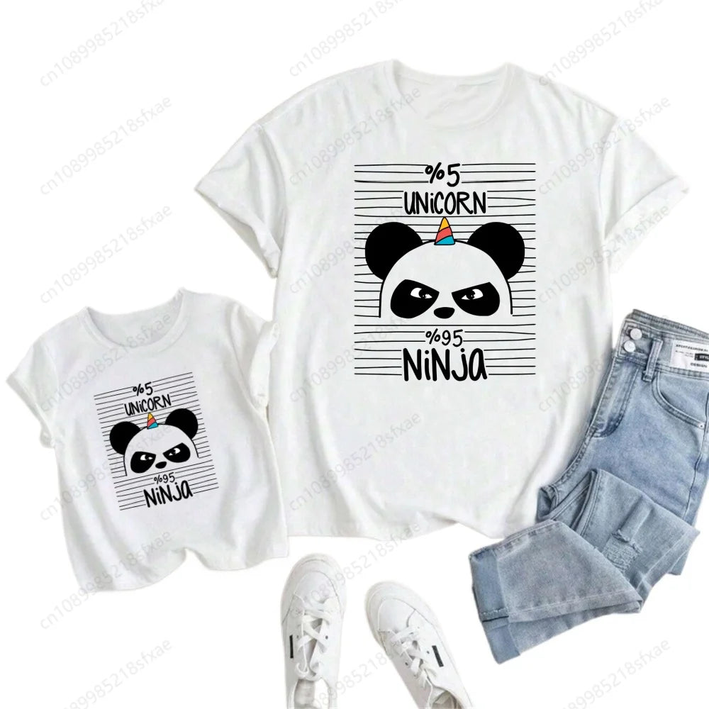 Camiseta de verano para niños y niñas, ropa blanca con Panda de dibujos animados
